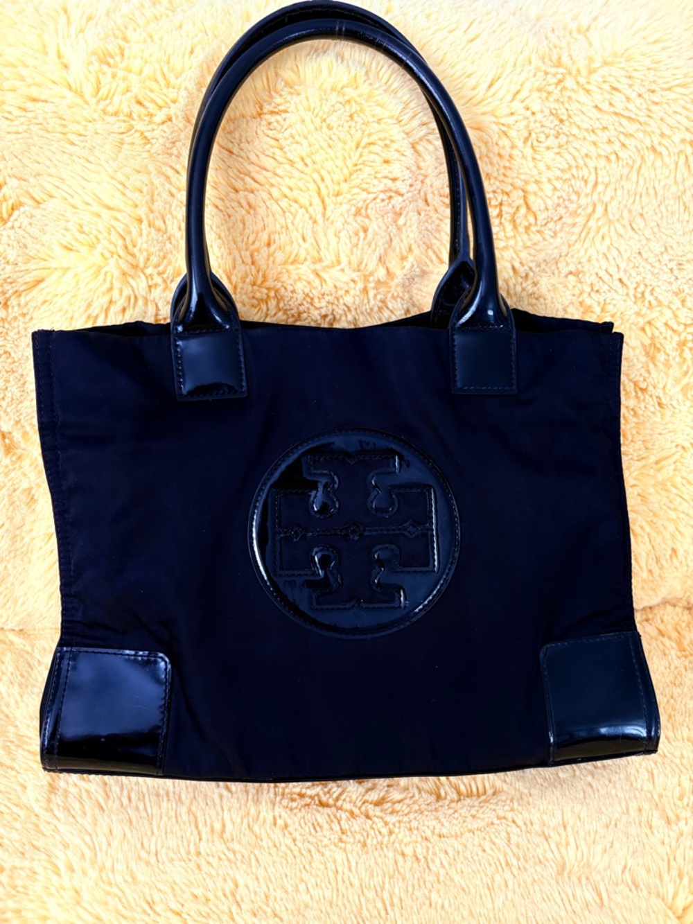 Tory Burch Black Nylon Tote with Patent Logo